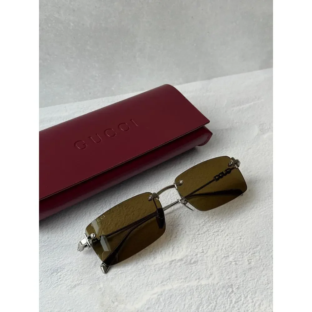 NEW Gucci GG1941S Silver Brown Rimless Unisex Sunglasses $545